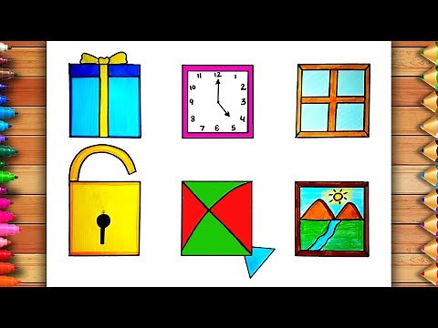How to draw and colour Square Shape Objects | Draw With Square | Easy Square Shape Drawing |
