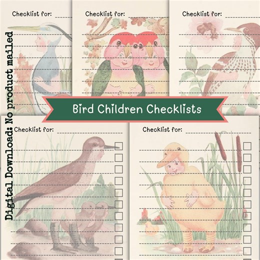 Bird Children Printable Checklists Vintage 1912 Planner Pages Scrapbook Organization - Etsy