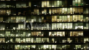 Timelapse of a huge corporate office building at night