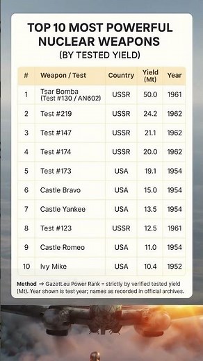 Top 10 Most Powerful Nuclear Weapons Ever Tested | Gazett.eu Global Defense Ranking #nuclearbombs