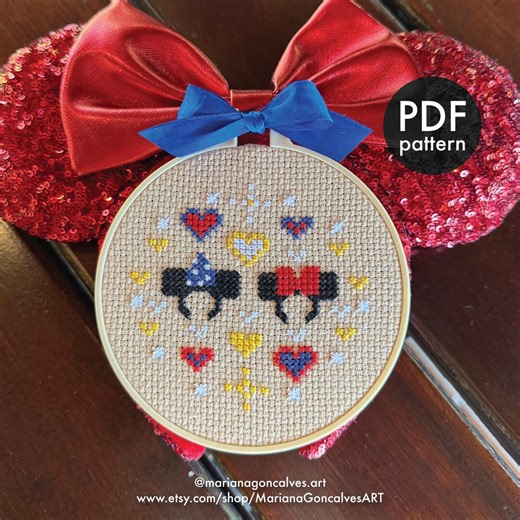 Mini Mouse Ears, Cross Stitch, PDF Pattern, Theme Park, Headband, Magic, Character, Princess, Florida, Easy, Small, Beginner, Colorful - Etsy