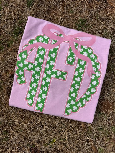 St Patrick's Day Monogram Shirt, Shamrock Clover Bow Tee - Etsy