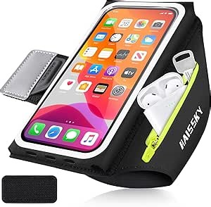 Arm Band for Phone for Running with Foldable Straps, 6.9‘’ Running Armband Phone Holder for iPhone 16 15 14 13 12 11 Pro Max Galaxy Pixel, Running Essentials for Women with Car Home Key Earphone Bag