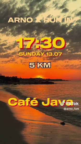 Join us for an evening run under the golden skies! 🏃‍♀️🏃‍♂️ ARNO is teaming up with RUN IN to bring you a 5K adventure this Sunday, July 13th at 5:30 PM. Meet at **Café Java**, after the run we head to the beach where we’ll fuel up with refreshing juices and share some amazing moments together watching the sunset. 🌅 🇹🇳 📸 Let’s capture every step of this beautiful journey and make memories that last forever!