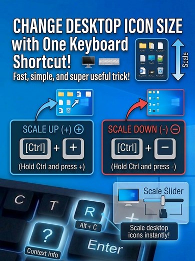 Change desktop icon size with one keyboard shortcut 🖥️⌨️ Fast, simple, and super useful trick! #computertips #keyboardshortcuts #computertricks #techtips #fyp 🚀