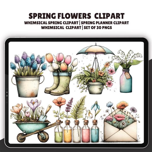 Spring Flowers Clipart Pack: 30 Whimsical Floral Graphics (PNG Download) - Etsy