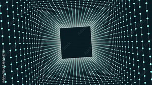 A modern black and white checkered pattern on a futuristic blue background. Small white squares form a checkerboard design