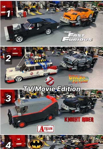 Round 2: TV/Movie Cars Edition …What’s your flavor? Fast & Furious, Ghostbusters/Back to the Future, A-Team/Knight Rider or Batman? You can only pick one transport rig…which one are you driving? Let me know in the comments! 😃 • • • #lego #speedchampionsraceway #famous #moviecars #tv