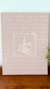 Create this charming, faith-inspired canvas with Sharon Hankins of I Restore Stuff 💕 Featuring the Love Is Patient Script stencil and a soft pink background, this project is perfect for Valentine’s Day or year-round inspiration ✨ | Essential Stencil