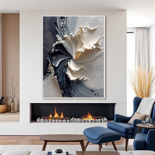 Minimalist Black White Flower Petal Art on Canvas, Large Abstract Wall Art, Modern Art for Contemporary Spaces Unique Living Room Wall Deco - Etsy