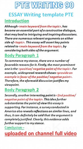 PTE Writing Essay Template | Score 90/90 | Essay Template #essay #template #ptetips #ptewriting 2024