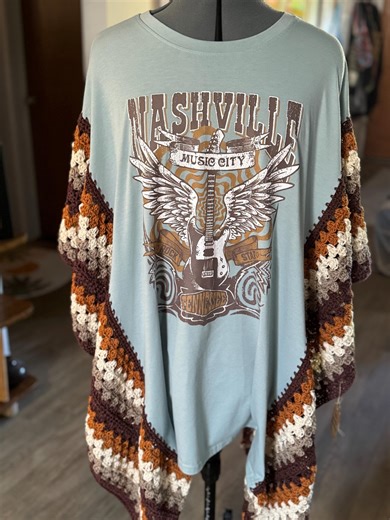 Upcycled T-shirt Crocheted Poncho - Etsy
