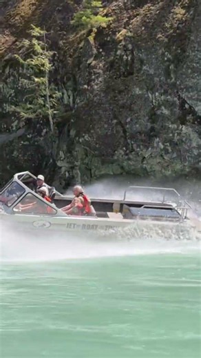 Nairn falls, British Columbia, Canada rough River rapids in a jet boat
