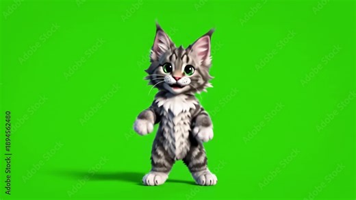 Chroma Key Animation Asset with adorable animated kitty cat dancing on green screen perfect for fun playful and lighthearted video projects animations distortion, overlay, glitch, static noise, scan