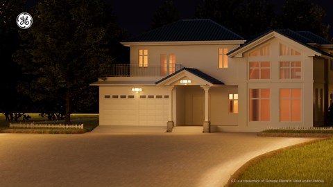 GE Outdoor Security Flood Lights, Adjustable 3-Head Light with Motion & Dusk to Dawn Sensor, Solar Light, 2500 Lumens