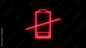low battery icon with dynamic red neon lines on a black background.