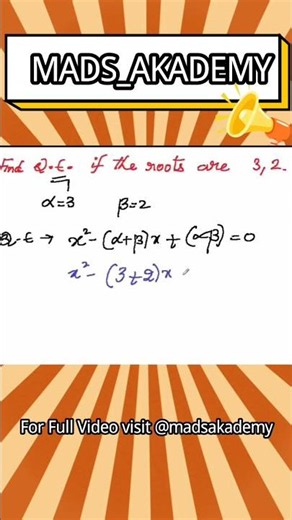 Obtain Quadratic Equation with Roots ➕Formula based 👨‍🏫 #10thclass #education #maths #mathlogic