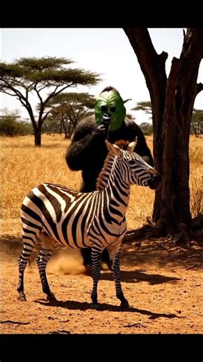 Gorilla & the Scared Zebra #viral #animals #shortsfeed #wildlife #gorilla #zebra