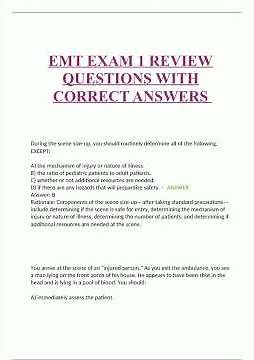 EMT EXAM 1 REVIEW QUESTIONS WITH CORRECT ANSWERS