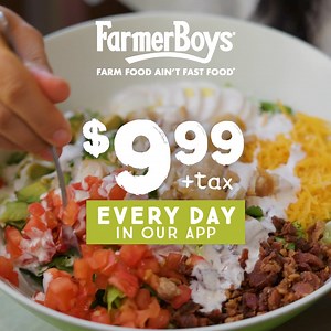 Get the VIF treatment with our new DAILY DEAL! Enjoy our Farmer's Chopped Cobb Salad, made with the freshest ingredients, PLUS a regular drink for only $9.99. Available exclusively in our VIF app, so join today! Hurry, this tasty deal is only available for a limited time. 綾磻 *Offer and VIF registration required. Participation may vary. | Farmer Boys | Facebook