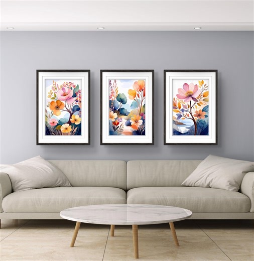 Botanical Watercolor Prints Set, Modern Floral Wall Art (digital Download) - Etsy