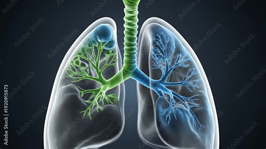 Detailed Anatomical Illustration of Avian Respiratory System with Branching Bronchioles and Alveoli