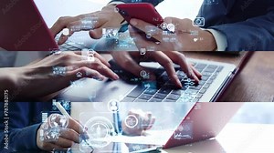 Collage of people using computers and digital technology concept. System engineering. Digital transformation. Wipe transition from white background. Stock Video