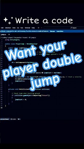 Unity Double Jump 🔥 | Easy Tutorial for Beginner, Coding Hack That Will Save You Hour⏳#coding #unity