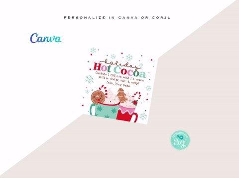 Editable Hot Chocolate Labels Printable Digital Download Christmas Hot Cocoa Party Favor Gift Tags Round Stickers Canva Template Corjl - Etsy