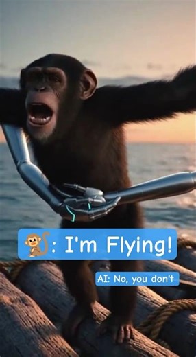 Monkey finally gets his “I’m flying” moment… AI’s “You’re welcome” broke me 😂🌊 | Cinematic AI Short
