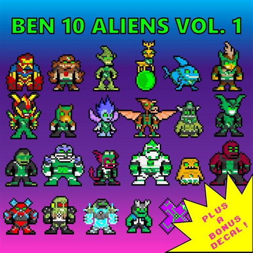 8-bit Cartoon Sticker Set: Ben 10 Aliens Vol. 1 Set of 23 Stickers - Custom Pixel Art Decals Hologram - Etsy