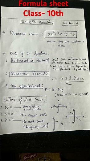 Class 10 Maths Chapter 4 | Quadratic Equations | Important Formula Sheet | NCERT |