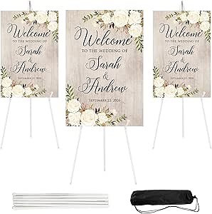 3PCS White Easel Stand for Wedding Sign Stand, 66 Inch Lightweight Adjustable Art Poster Board Stand for Display Wedding Welcome Sign, Metal Easel Stand for Painting with Portable Bag