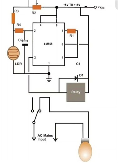 LM555 Timer and LDR Based Automatic Dark Detector / Night Light Circuit Diagram#Electronics #LM555