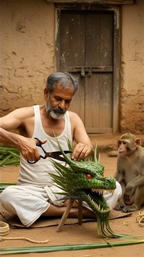 Grandfather Made a Giant Dragon Using Coconut Leaves 🐉 | Amazing Village Craft #dragon #handmade