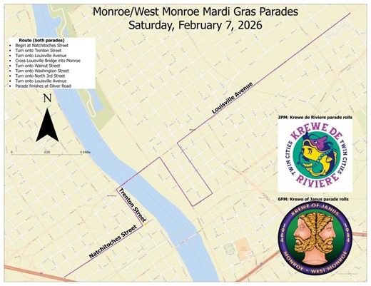 Mardi Gras parade routes for Monroe-West Monroe released