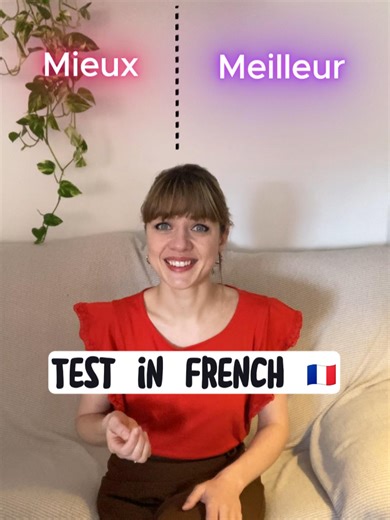 Test mieux ou meilleur (final)Confused between “mieux” and “meilleur”? 🇫🇷 Test your French with these quick exercises, and see if you can choose the correct one. Perfect for practicing and improving your French grammar! Do you know the answer to the last sentence? 🙃 ¿Confundido/a entre “mieux” y “meilleur”? 🇫🇷 Pon a prueba tu francés con estos ejercicios rápidos y mira si puedes elegir la opción correcta. ¡Perfecto para practicar y mejorar tu gramática en francés! ¿Sabes la respuesta de la 