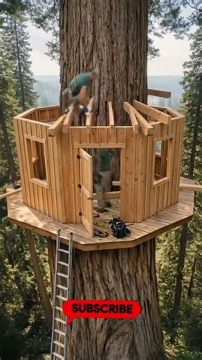 Treehouse cabin build that's actually doable #diy #construction #howtobuild #timelapse #satisfying
