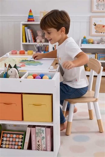 Multifunctional Kids Art Table & Chairs Set Toddler Painting Table and Chair Set Convertible Play Desk with Storage for Kids White #Kidstable #KidsArtTable