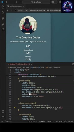 Modern Profile Card #coding #python #frontendcourse #webdevelopment #programming #codeflow