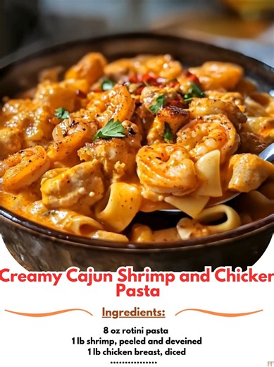 Creamy 💌 Cajun Shrimp and Chicken Pasta Ingredients: 8 oz rotini pasta (or any short pasta of choice) 1 lb shrimp, peeled and deveined 1 lb chicken breast, diced 2 tbsp Cajun seasoning 1 tbsp olive oil 2 tbsp unsalted butter 3 cloves garlic, minced ..... Full Recipe in Coʍmеոτ 💬 🐿 | Grandma's Unique Cooking Recipes