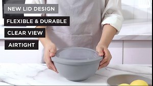 COOK WITH COLOR Mixing Bowls with TPR Lids - 12 Piece Plastic Nesting Bowls Set includes 6 Prep Bowls and 6 Lids, Microwave Safe Mixing Bowl Set (Black and White)