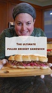 The pulled brisket and the rolls can be made in advance and frozen, and the pickled onions can be stored in the refrigerator for weeks. So prepare extras of everything now so you can be eating these all Chanukah long! Pulled brisket 3-4 lbs 2nd Cut (point) brisket 2 large yellow onions, halved & sliced 4 Tbsp light olive oil, divided 1/2 tsp kosher salt 1/2 cup barbecue sauce 1/2 cup red wine vinegar 2 cups chicken stock Kosher salt & freshly ground black pepper Season brisket well with kosher s