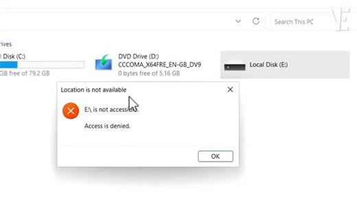 How do I fix an E , F , D , G:\ is not accessible Error