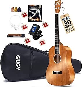 Baritone Ukulele - 30 Inch Ukele Mahogany Wood Ukuleles Music Instrument Kit with Digital Clip-on Tuner, Strap, Gig Bag, 3 Picks, Extra Strings, Capo, Baritone Uke for Adults Beginners Starter