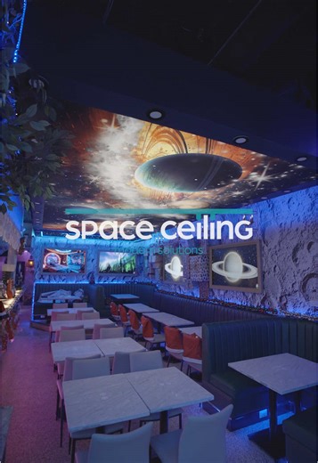 Galaxy-Themed Space Ceiling Design at The Truth Restaurant