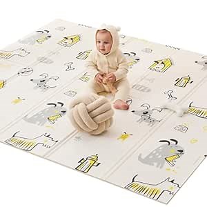 Innokids Baby Play Mat, Extra Large Baby Play Mats for Floor, Foldable Play Mats for Babies and Toddlers, Reversible Baby Crawling Mat for Indoor Outdoor Use (79"x71"x0.4", Dog Life)