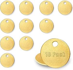 1 Inch Brass Key Tags for Stamping 0.04 Inch Laser Engraving Blank Tags Stamp Solid Brass Round Tag for Blank Pet Tags for Dogs, Chits for Pipe Valve, Key Labels, Metal Plant Tags (20 Pack)