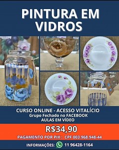 12 reactions | Aulas online de pintura em vidro. Especial rosas. Uma oportunidade para vc se deliciar em pintar e presentear e tbm aumentar a sua renda. Experimente! Aulas pelo grupo fechado do Facebook e pelo Hotmart. #acrilexterapia #acrilex_oficial #aulasonline #facebook #hotmart #rosas #vitro150 #vitro150° #pinturaemvidro | Oficina de Arte Mitie Preto | Facebook