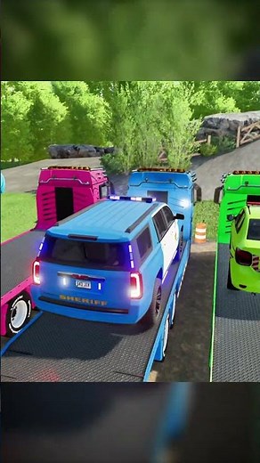 TRANSPORTING AND PARKING POLICE CARS, AUDI, JEEP, DACIA, FORD, COLORFUL VEHICLES ON MAN TRUCKS. FS22